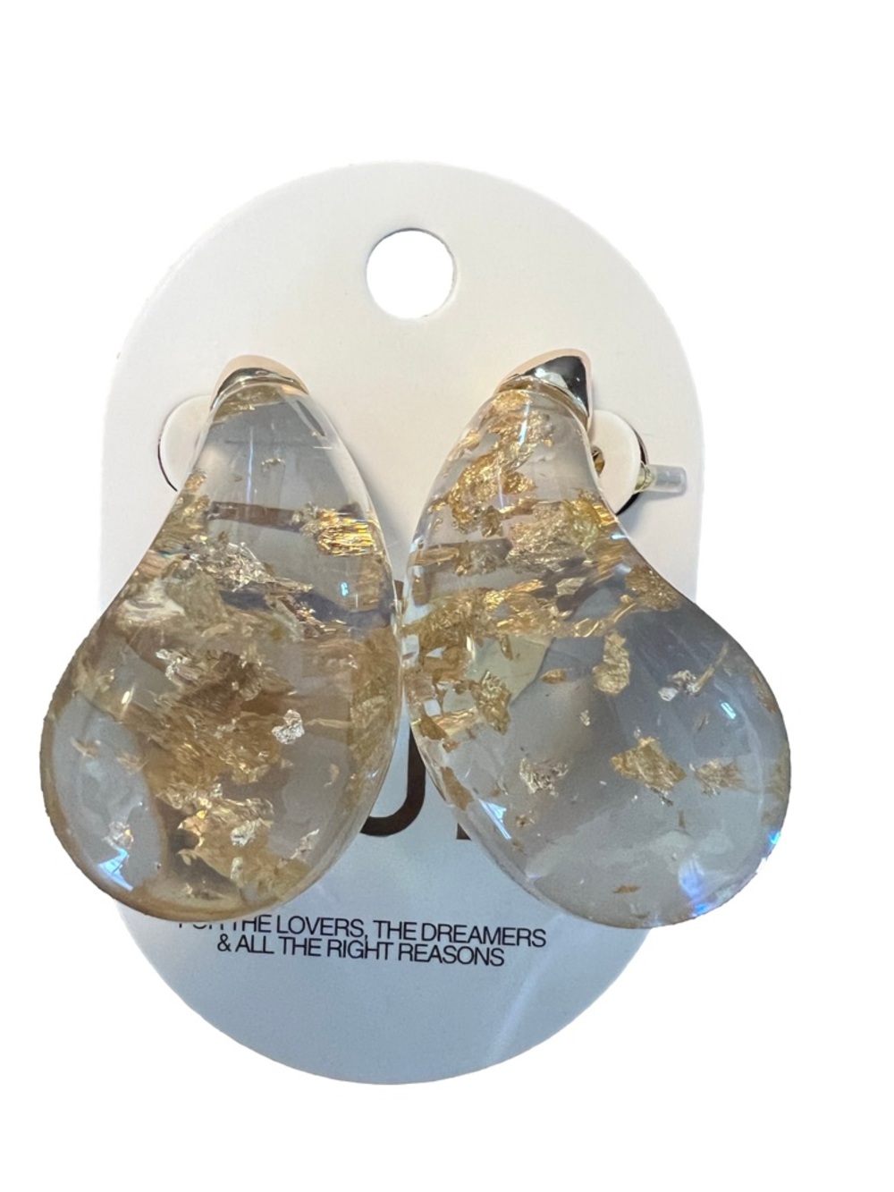 REVOLVE 8 other reasons Gold Flake Clear Teardrop Resin Earrings - Womens NEW